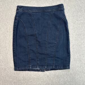 Ann Taylor Petite Blue Jean Pencil Skirt WMNS 4P Dark Wash Denim Kick Pleat